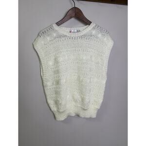 Vintage Riki for Crazy Horse Sweater Vest Women’s White Knit Sleeveless Top M